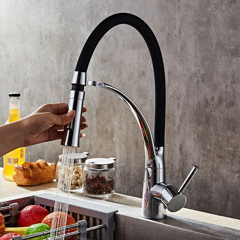 

360 Rotation Kitchen Faucet Black Push-in Kitchen Sink Faucet Cold Hot Water Mixer Colorful Single Handle Tap