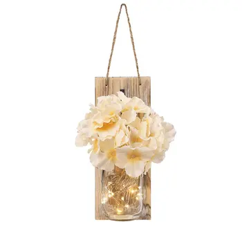 

Creative Wooden Board Led Mason Jar Lantern Simulation Eternal Flower Wooden Wall Lamp Retro Garden Lantern