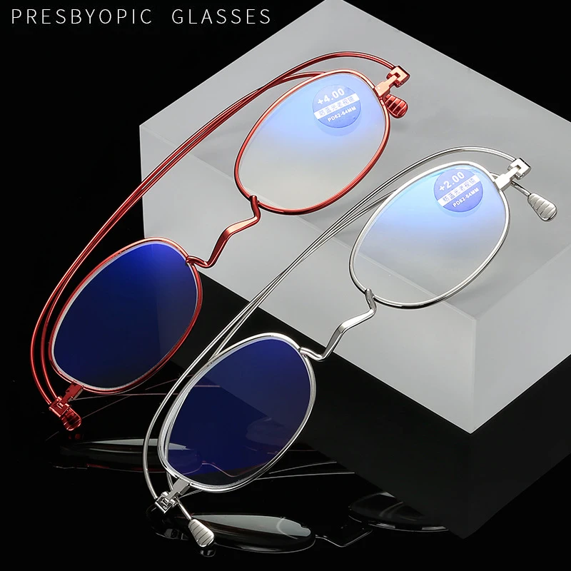 

Ultra Light Reading Glasses Metal Presbyopia Eyeglasses Women Men With Case 360 Deg Rotating Anti Blue Light Diopter +1.0 To 3.5