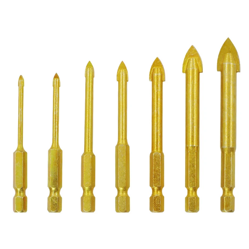 3MM-12MM Glass Drill Bit Set With 1/4" Hex Shank Triangular Drill Bit Hole Industrial Grade Alloy Drill Bit Ceramic Hole Opener
