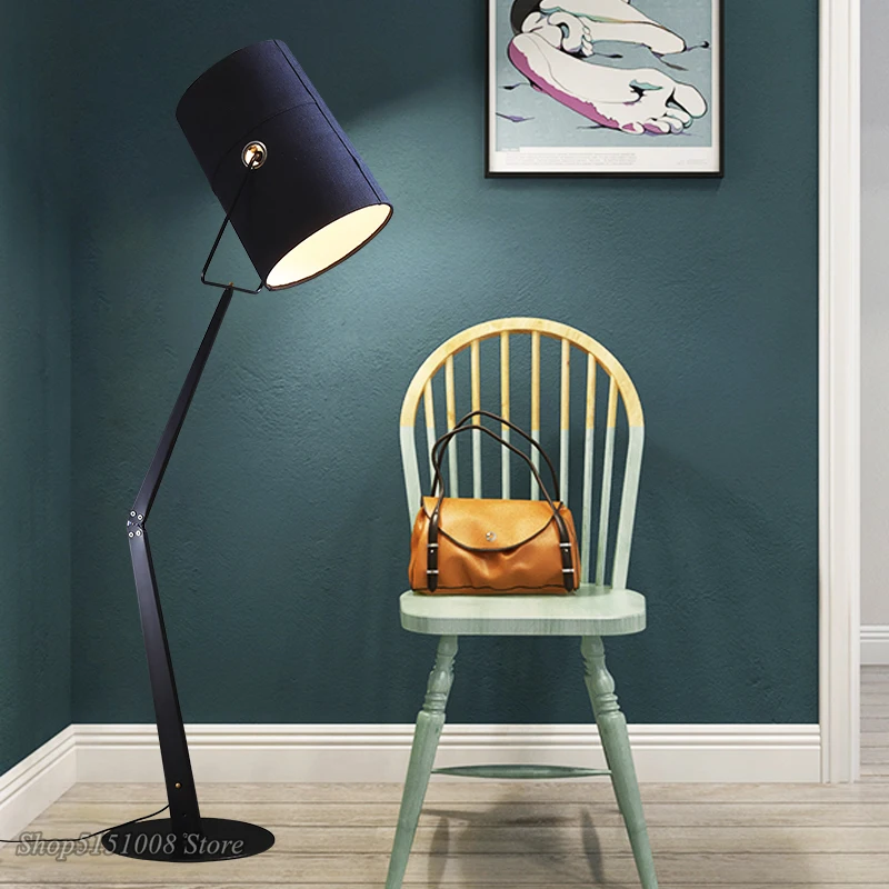 Italian Design Fork Led Floor Lamp Linen Lampshade Modern Art Decor Adjustable Metal Standing Light Bedroom Study Ligh luminaire
