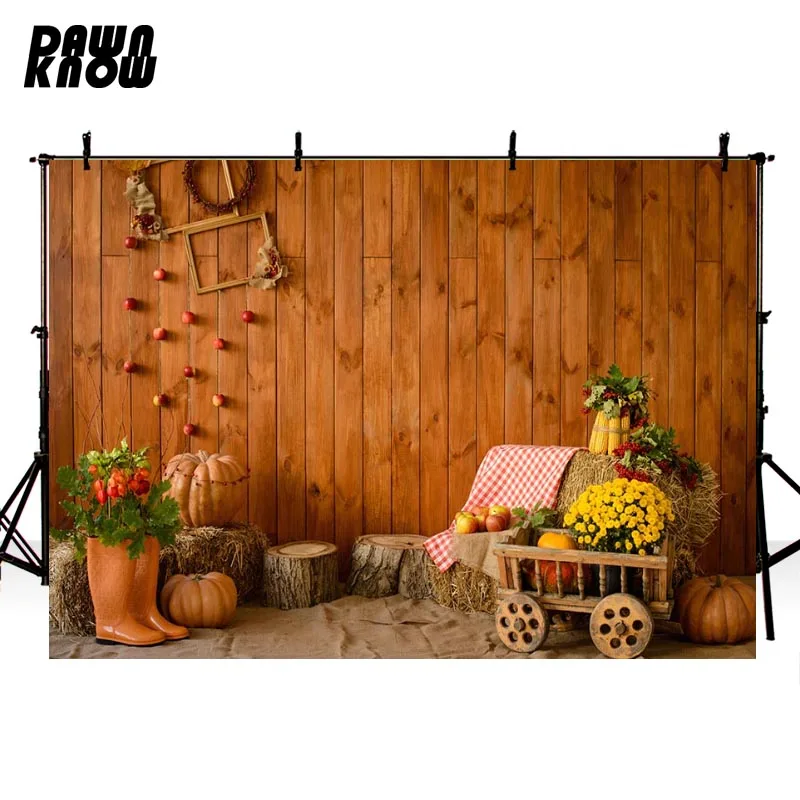 

DAWNKNOW Wooden Wall Pumpkin Photography Background Autumn Photocall Backdrops For Children Photo Studio Customize lv2101