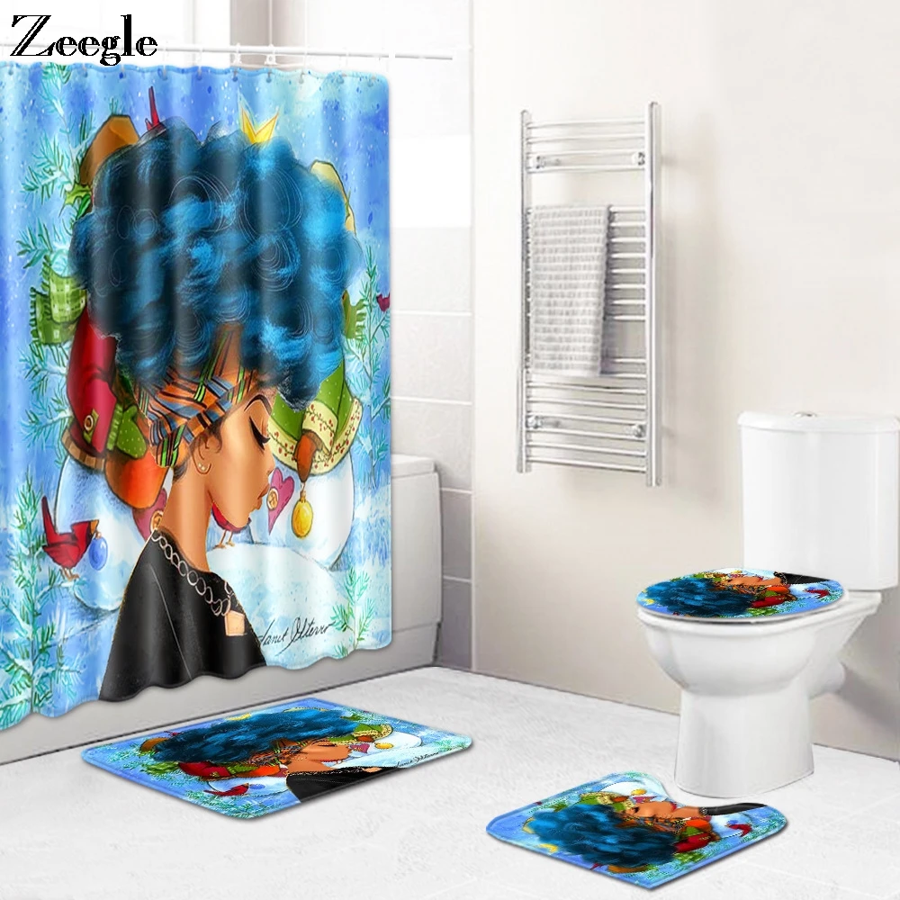 Zeegle Bathroom Curtain Waterproof Shower Curtain Anti-slip Toilet Cover Seat Mat Soft Washable Foot Mat Toilet Pedestal Rug