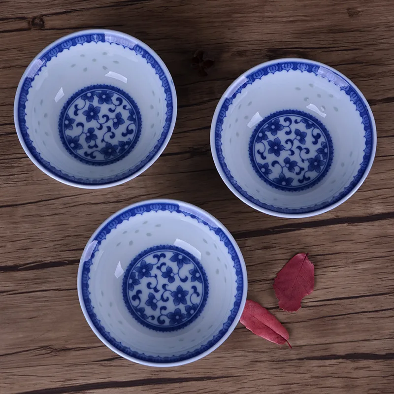 Китайская фарфоровая чаша ручной работы, традиционная миска, голубой и белый фарфор, миска для супа и лапши, посуда с цветочным узором