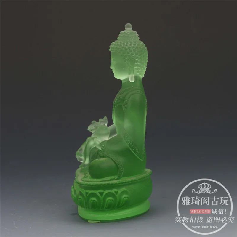 Chinese Exquisite Glaze Figurines Pharmacist Buddha Statue Green y135 