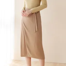 Вязанные юбки с боковыми разрезами женские летние и осенние Новое поступление бедра пакет Юбки прямой с высокой талией вязаные юбки F1953