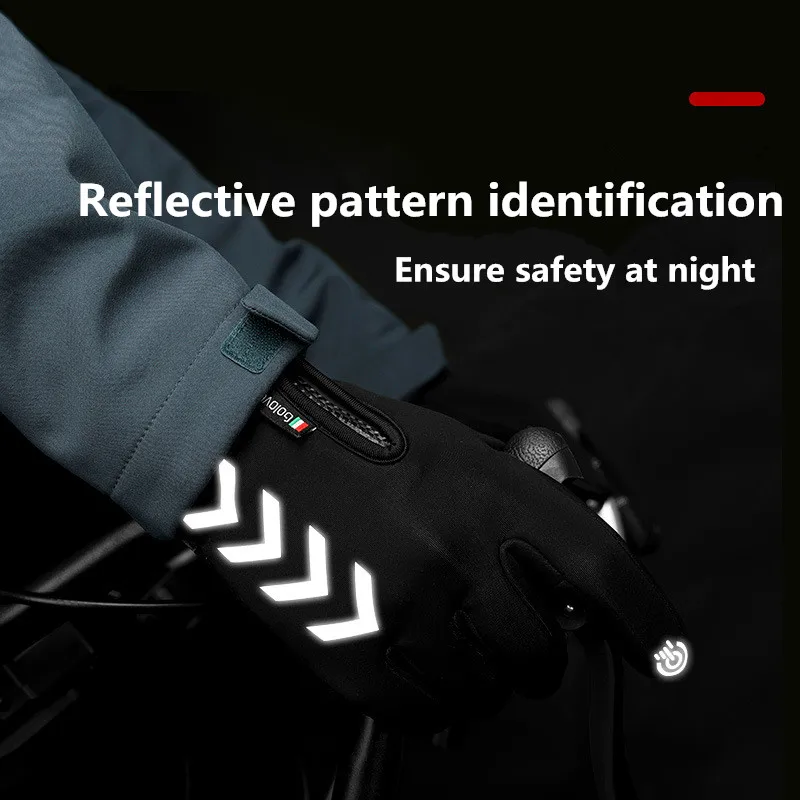Men Women Cycling Gloves Autumn Winter Waterproof Slip Five Finger Touch Screen Night Riding Running Reflective Strip Gloves XXL