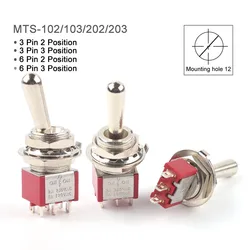 5PCS Miniature Toggle Switch3/6 Pin 2/3 Position MTS-102/103/202/203 ON-ON ON-OFF-ON 3A250V 6A125V Mounting 12mm