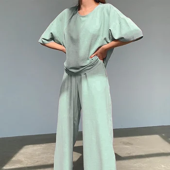 

Jodimitty 2020 Women Set Loose Short Sleeve Top Shirt And Long Pants Bottom Summer Two Piece Set Beach Homewear Casual Outfits