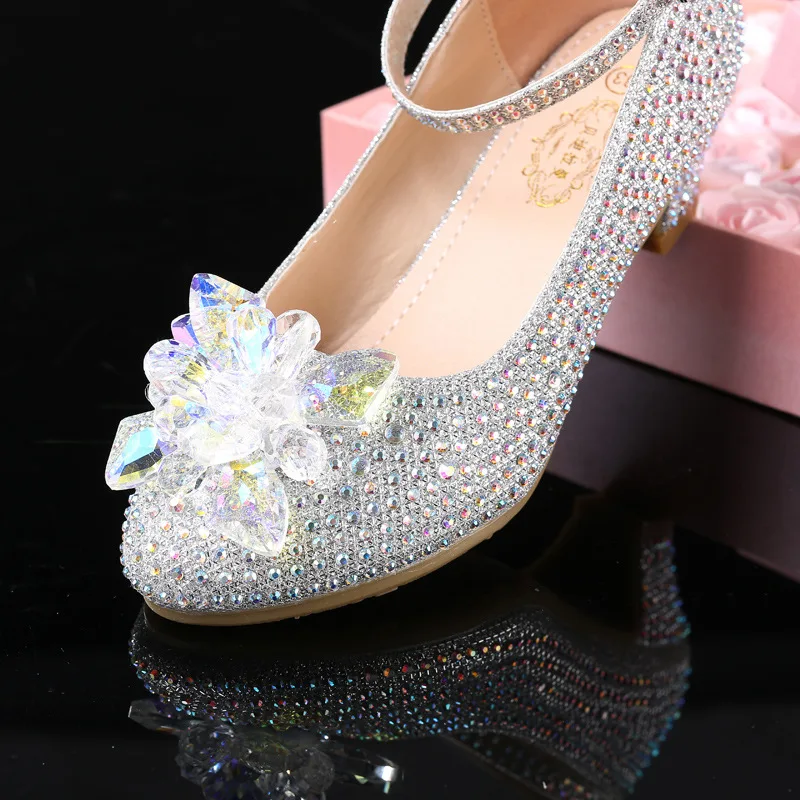 Princess Girls Party Sandals Sequins High Heels Peep Toe crystal Kids dress Shoes girls shoes girls sandals girls high heel shoes