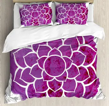 

Purple Mandala Duvet Cover Set Watercolor Lotus Flower Yoga Meditation Boho Style Painbrush Artwork Decorative 3 Piece Bedding
