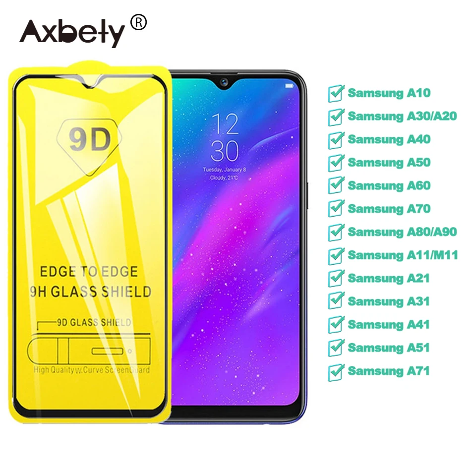 9D закаленное стекло для Samsung A50 A30 A51 A71 A21 A31 A41 A11 A70 A80 A40 A60 A10 полное защитное