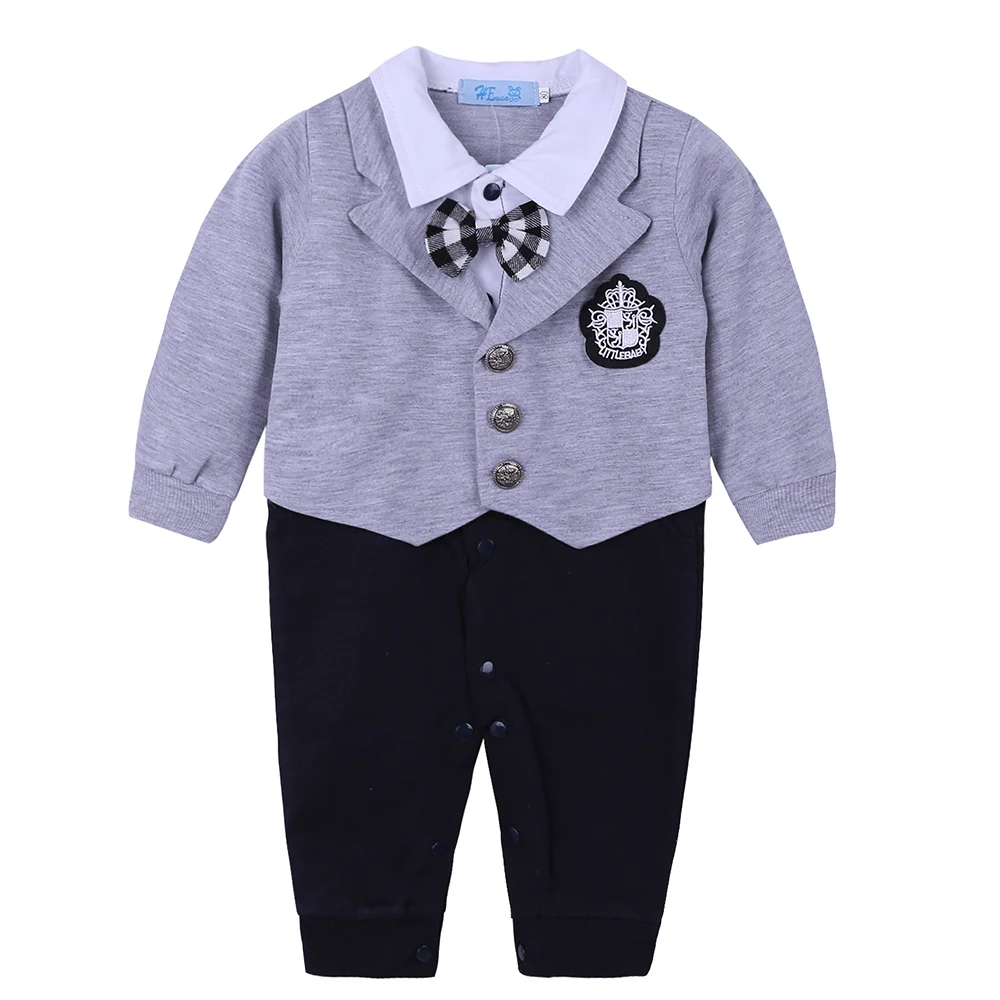 Темно-серый HE Hell Enjoy Baby Boy Autumn New Winter Clothes Sets Newborn Boys Clothing Suit Long-Sleeve Gentleman Plaid Bow Tie Romper - Цвет: Темно-серый