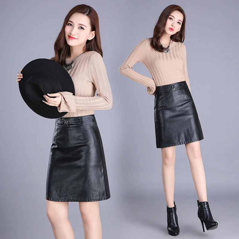 

Small Leather Skirt Women's Autumn And Winter 2019 New Style High-waisted A- line Skirt Skirt Pu Skirt Retro CHIC Short Skirt Sk