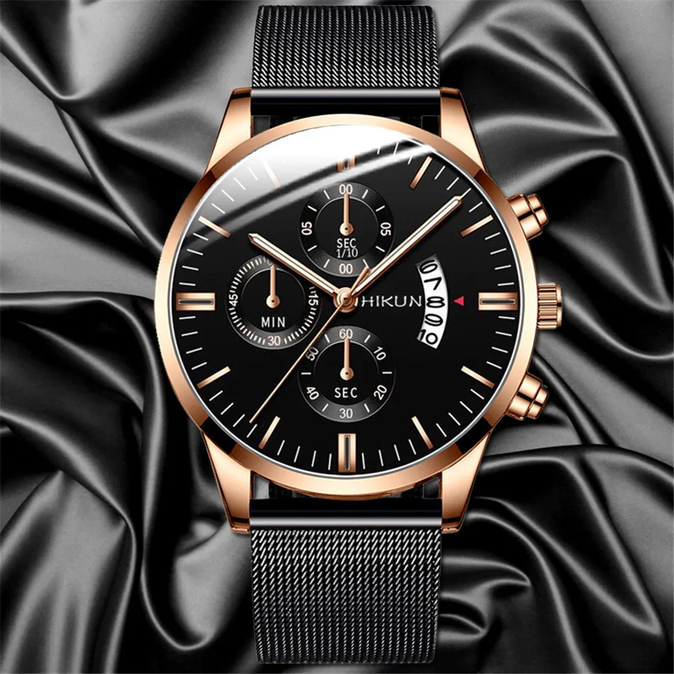 2022 Men Watches Luxury Famous Brand Men Stainless Steel Mesh Belt Calendar Watch Men Business Quartz Watch relogio masculino