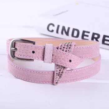 

Rhinestone Genuine Leather Belt Woman Casual Trousers Dress Waistband Pink Skirt Fashion Buckle Thin Belt