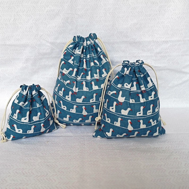 

Portable Tote Drawstring Bag Clothes Socks Shoes Underwear Storage Bag Travel Bag Toy Organizers Cotton And Linen Animal Printed
