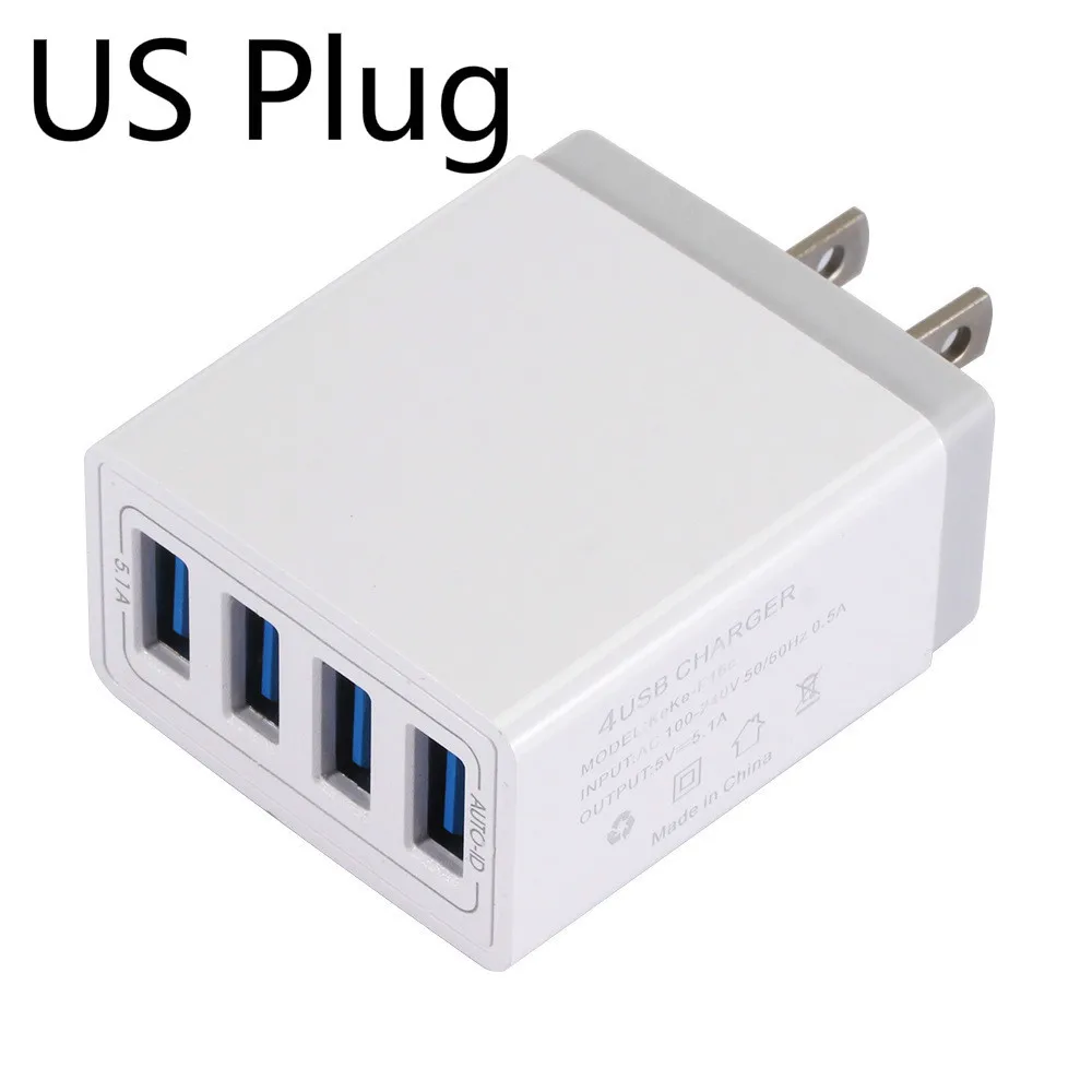 5.1A 4 порта USB зарядное устройство адаптер дорожное настенное зарядное устройство мобильный телефон быстрое зарядное устройство для iPhone X 8 6s Plus для samsung смартфон - Тип штекера: US WHITE