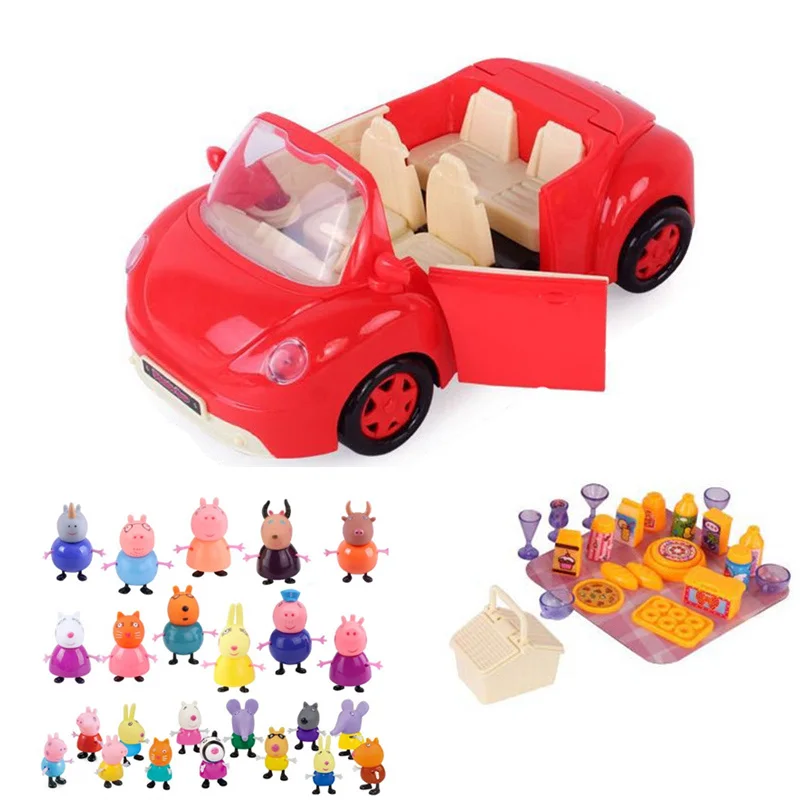 25 шт./компл. Пеппа свинка Джордж», Набор детских игрушек игрушечный автомобиль спортивный автомобиль со Свинкой для папы, мамы фигурку Рождественский модель оригинальной игрушки для Детский подарок - Цвет: Red car nad 25pcs