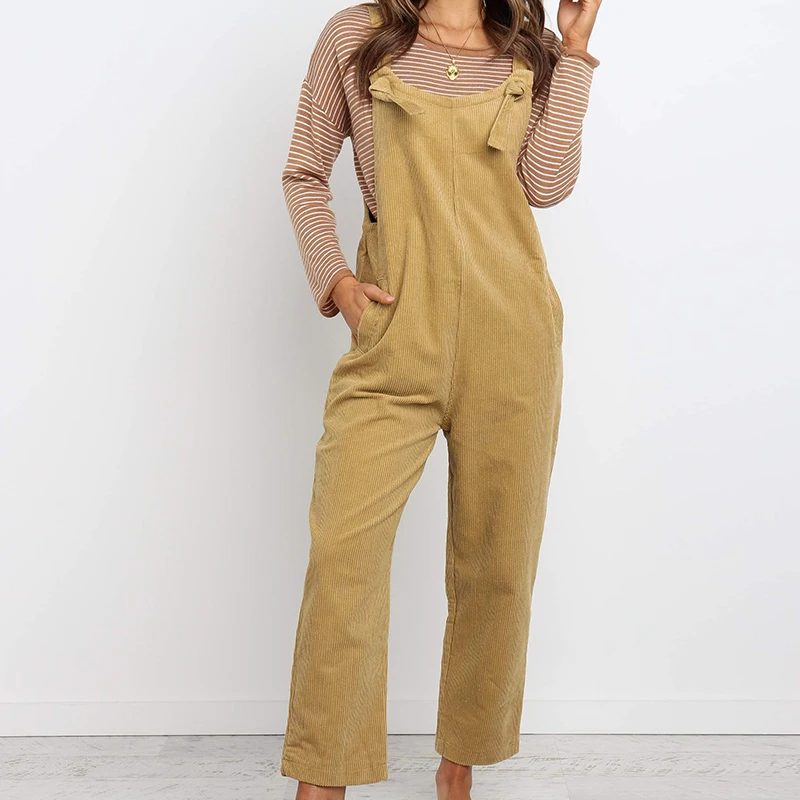 Womens Sleeveless Jumpsuit  Ladies Slim Fit Playsuit Trousers Overalls Women Spaghetti Strap Playsuit Corduroy Solid Dungarees