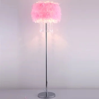 

Vertical feather floor lamp floor lamp bedroom bedside lamp remote control simple modern personality crystal floor lamp