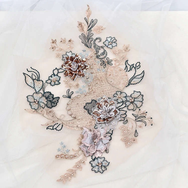 Дизайн Вышивка Кружева свадебное платье блестки аппликация DIY свадебный головной убор кружевной воротник кружевная ткань патч RS1641 - Цвет: Coffee