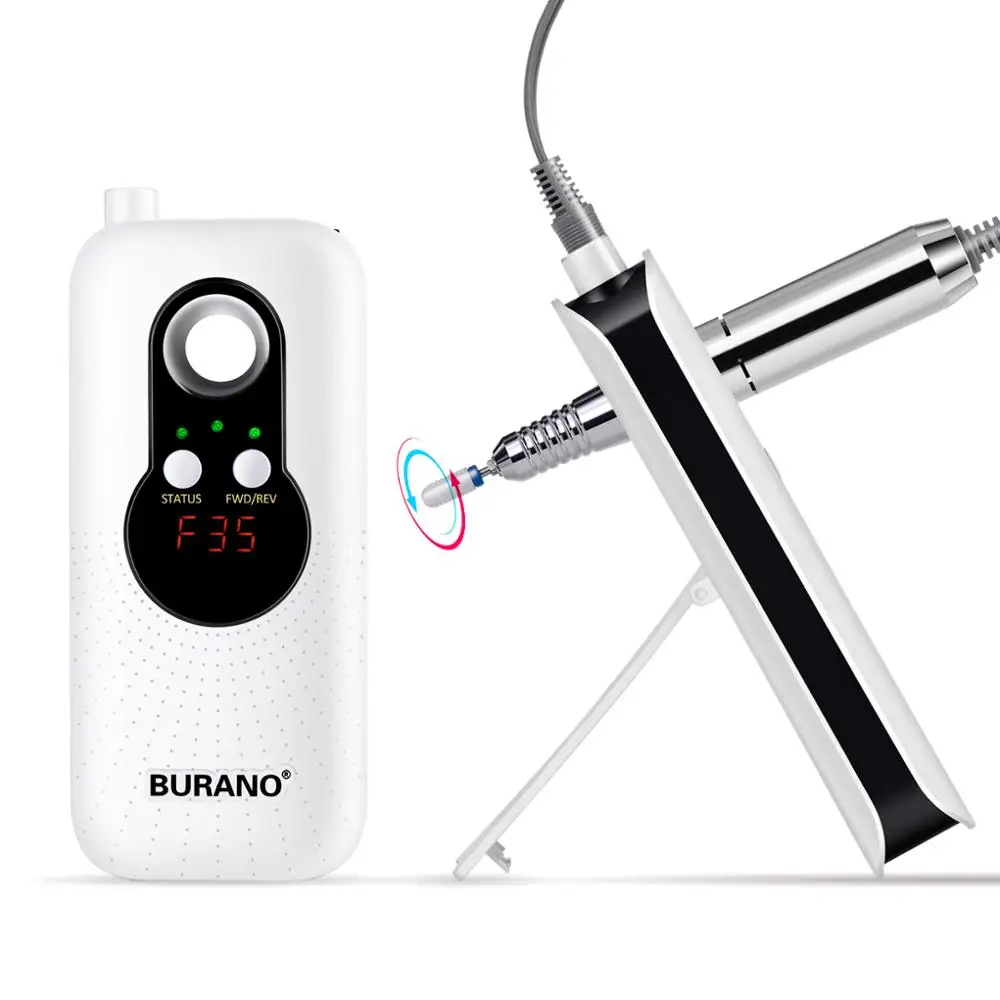 BURANO аккумуляторная 35000 об/мин Электрическая дрель для ногтей, портативная электронная пилка с долгим сроком службы батареи, акриловые гвозди, расширение поли гель Poli