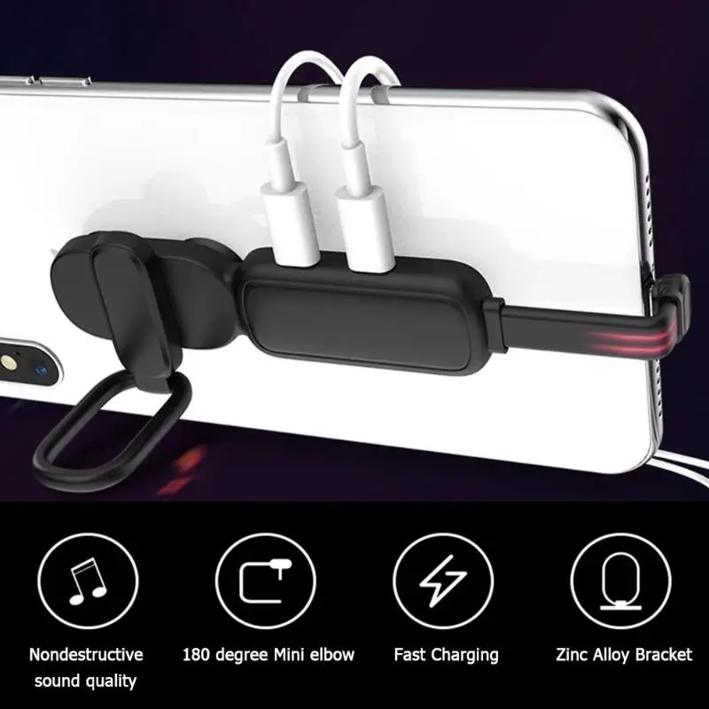 4 in 1 Audio Adapter Charging Cable Finger Ring Holder 8 Pin Type C Adapter Earphone