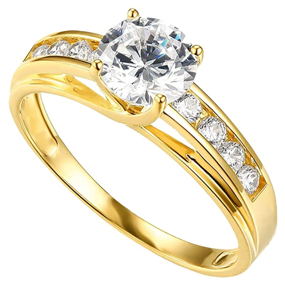 

14K 585 Yellow Gold Ring Women Wedding Anniversary Engagement Party Ring 4 Claw Round Moissanite Diamond Elegant Trendy Classic