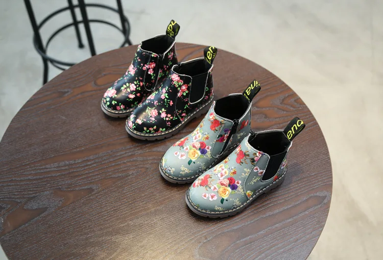 Ankle Boots Kids PU Leather Plush Toddler Sneaker Girls Boys Floral Zipper  Boots Waterproof Causal Snow Boots Shoes