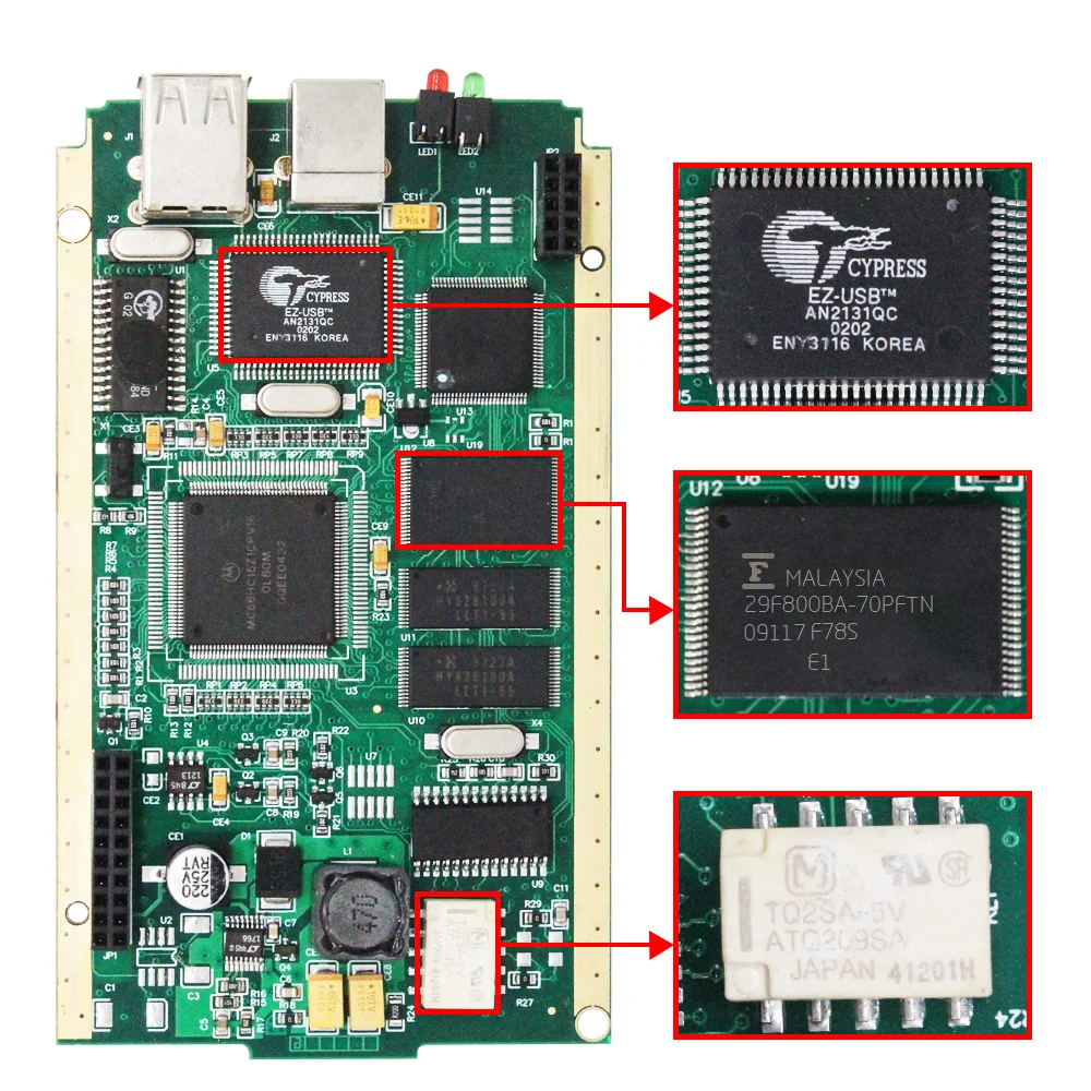 Плата PCB Can Clip V195 с полным чипом Gold CYPRESS AN2131QC диагностический интерфейс OBD2| |