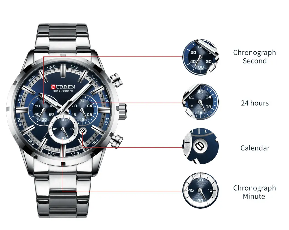 Curren Мужские часы с хронографом из нержавеющей стали мужские часы брендовые роскошные мужские наручные часы Мужские часы Топ бренд класса люкс