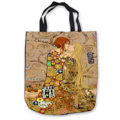 Tote Bags Пользовательские холст Gustav_Klimt_(1) сумка сумки повседневная хозяйственная сумка пляжные сумки Складная 180911-02-15 - Цвет: Tote Bags