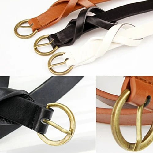 Womens belt Vintage Casual Simple Thin Waist Belt Faux Leather Metal Buckle Skinny New Female seatbelt