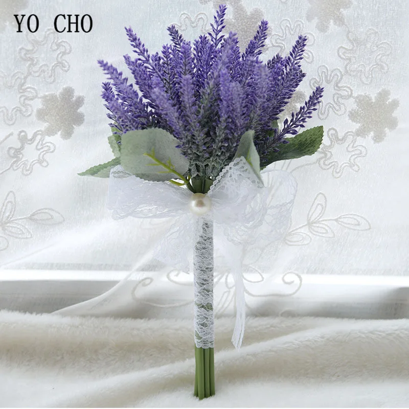 Purple YO CHO искусственный букет невесты Лаванда Свадебный букет для подружек невесты свадебные цветы Свадебный букет свадебные аксессуары - Цвет: Purple