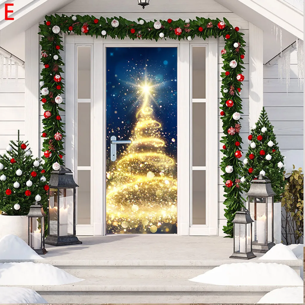 Christmas Decoration Door Stickers 3D Simulation Removable Wall Stickers Christmas Decorations for Home Door Stickers 19Oct09