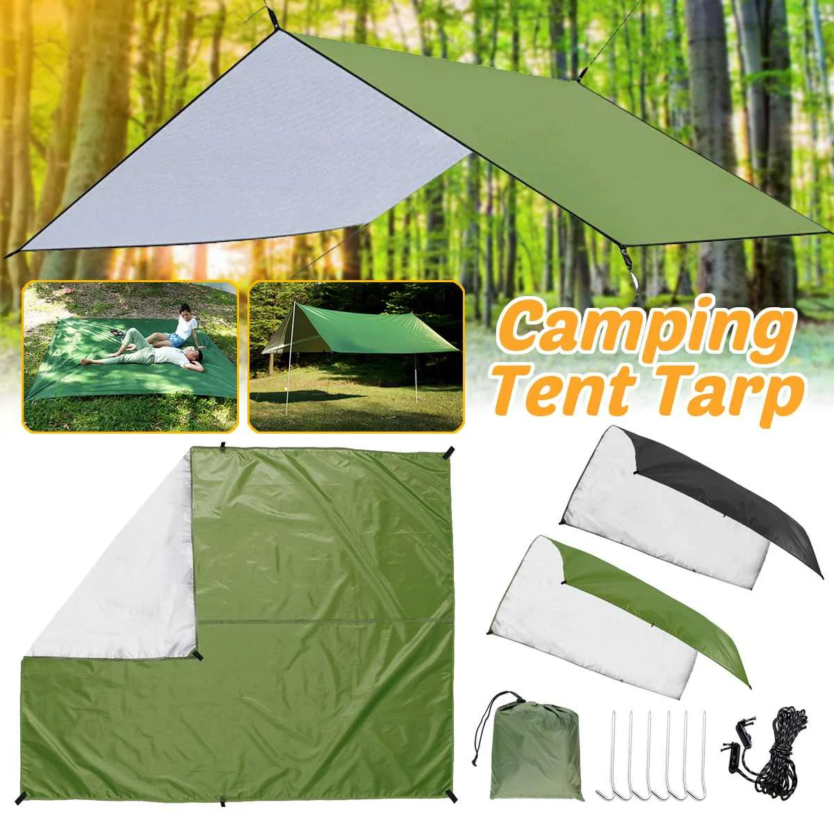 Waterproof Sun Shade Shelter Hammock Camping Picnic Pad Mat Tent Rain Tarp 3x3m 