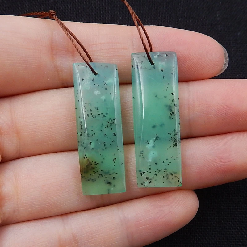 Прямоугольный натуральный камень Chrysoprase с отверстием в передней части красоты ювелирные изделия женские серьги 33x11x4 мм 6,4 г