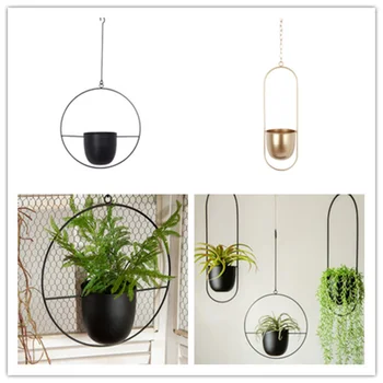 

Iron Hanging Flower Pot Decorative Swinging Flower Basket Wall Hanging Flower Pot (Black Circular)