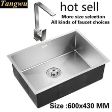 Квартира кухонная раковина прочный 304 нержавеющая сталь ручная работа один слот Горячая 600x430 мм