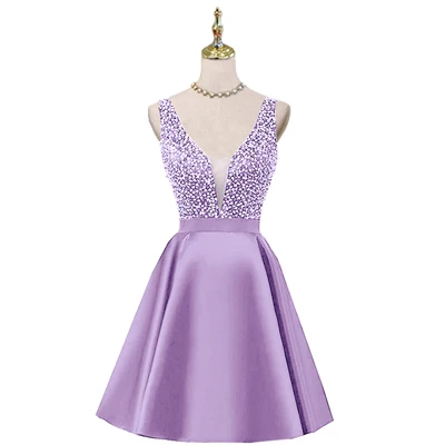light purple Блестящие хрустальные бисерные Короткие коктейльные платья платье для выпускного бала с двойным v-образным вырезом сексуальные блестящие мини платья для выпускного бала Abiye Vestidos - Цвет: light purple