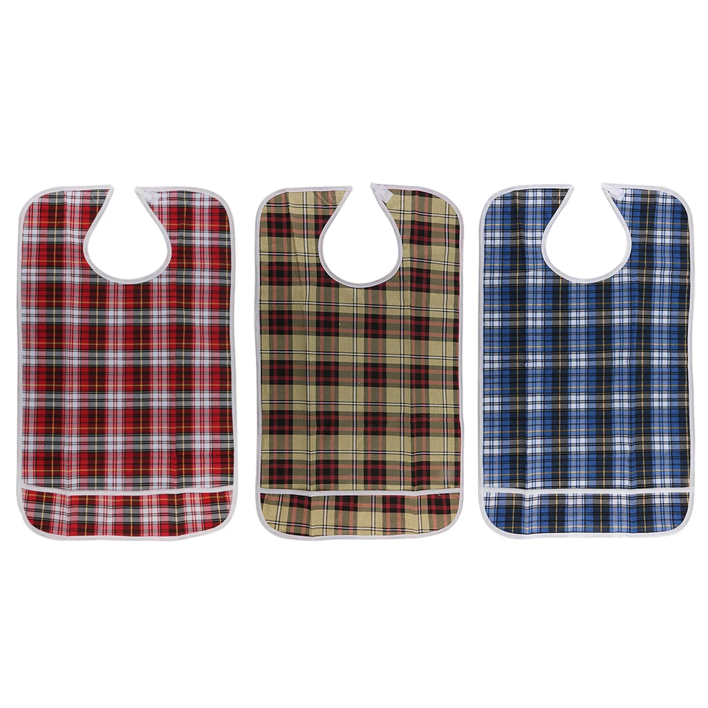 Adult Bib - Reusable Clothing Protector - Waterproof and Washable - with Crumb Catcher