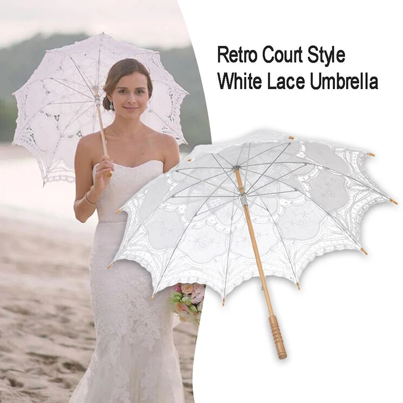 

Hollow Out Lace Embroidered Wooden Handle Umbrella Wedding Crafts Decoration Photography Props