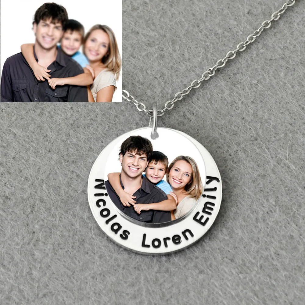 Индивидуальное ожерелье с фото пользовательские выгравированное семья Keepsake