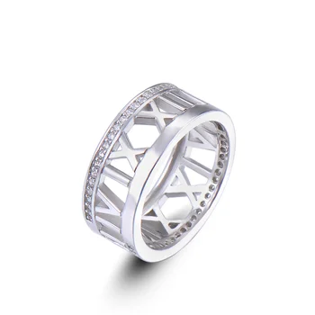 

Wholesale Jewelry Wedding Band Ring Roman Numerals Hollow Sterling Silver Ring Classic Simple Vintage Ring S925 Silver with Box