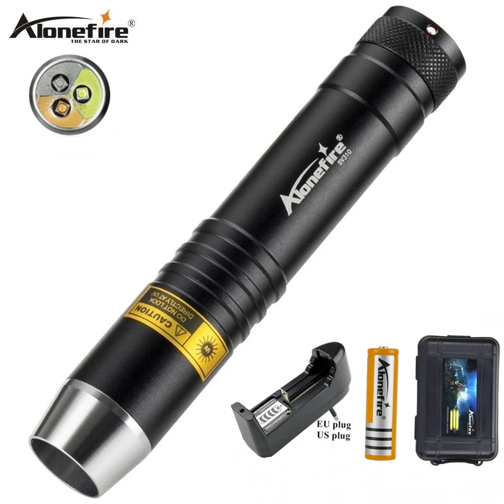 PACKAGE B AloneFire SV370 Ультрафиолетовый 365nm УФ Белый Желтый 3 светодиода светильник источник вспышки светильник для идентификации ювелирных изделий из нефрита 18650 - Испускаемый цвет: PACKAGE B