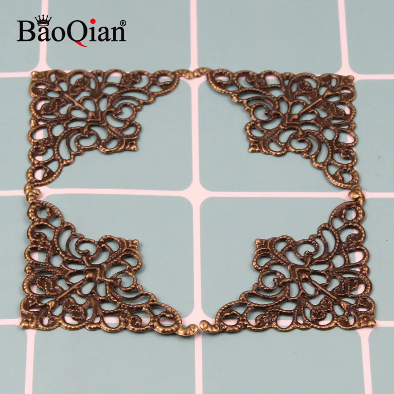 Bronze 40Pcs 32x50mm Triangle Filigree Crafts Hollow Scrapbooking Embellishments For DIY Crafts Gift Box Decoration Ornaments - Цвет: Bronze