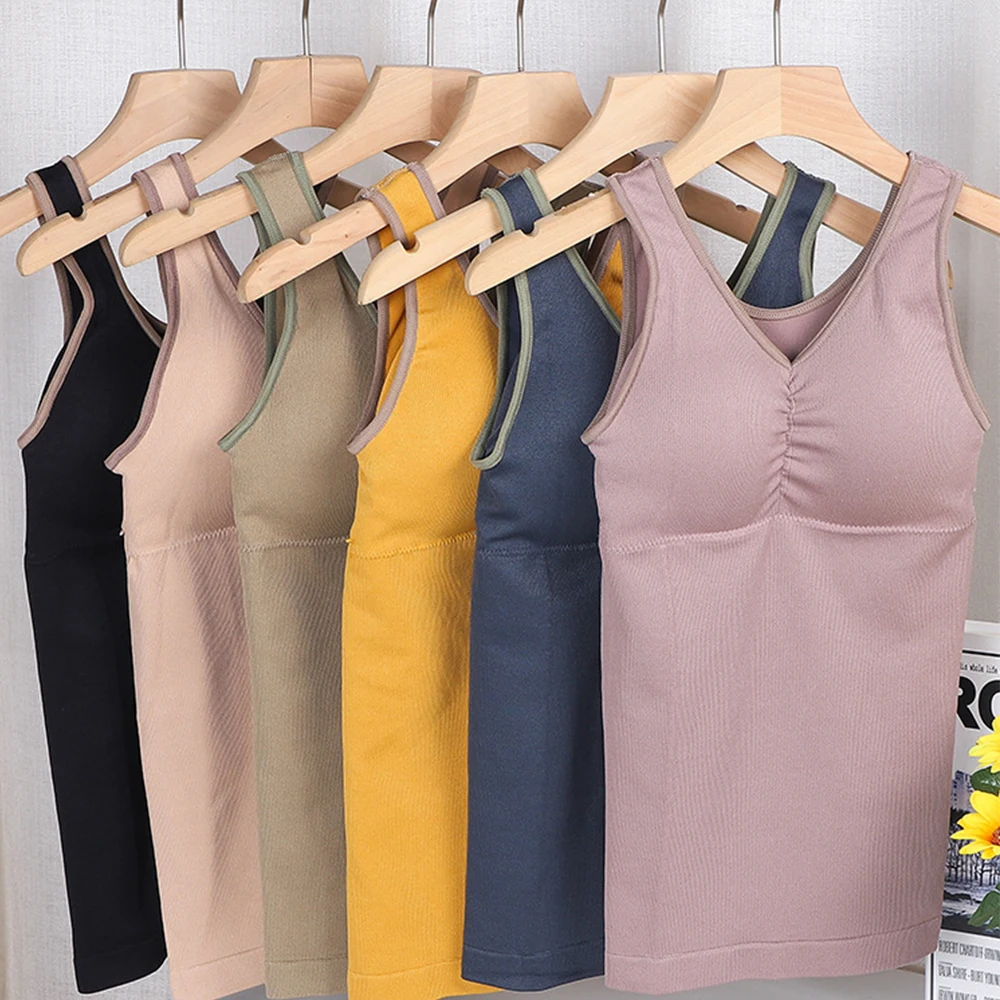 Crop Top Women Warm Vest Solid Seamless Lingerie Top Mujer Sexy Camis Tank  Tops With Padded Basic Soft Slim Push Up Corset Top