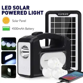 

9V Solar Panel Power Storage Generator 3 LED Bulbs USB Charger Home System Kit Rechargeable 4500mAh Battery COB + LED