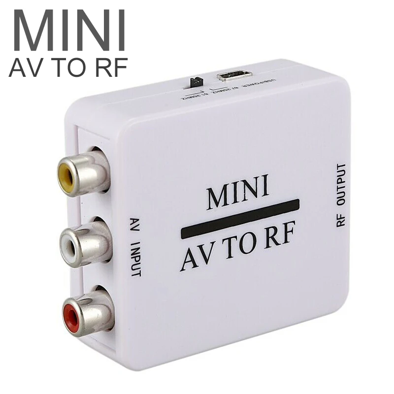 

480P Мини HD видео конвертер коробка RCA AV CVSB к RF видео адаптер конвертер для RF 67,25 Mhz 61,25 Mhz AV к RF скейлер ТВ коммутатор